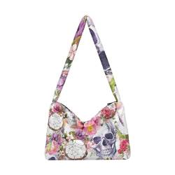 Mnsruu Flauschige Tragetasche aus Kunstfell, Traumfänger, Totenköpfe, Blumen, Bohemian-Stil, Boho-Fell, Handtasche mit Reißverschluss, weicher Plüsch, Umhängetasche, flauschige Tasche für Damen und von Mnsruu