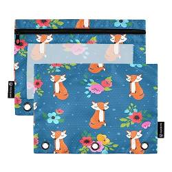 Mnsruu Foxes with Flowers 3 Ring Binder Pencil Pouches with Zipper Clear Window Stationery Bag for Storing School Office Supplies, 2 Pack, mehrfarbig, Einheitsgröße, Beauty Case von Mnsruu