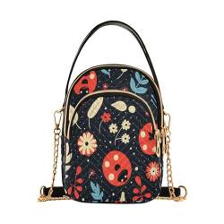 Mnsruu Fresh Ladybug Damen Crossbody Handtaschen Casual Kette Geldbörse Leder Schultertaschen für Damen, mehrfarbig, Einheitsgröße, Zeitgenössisch von Mnsruu