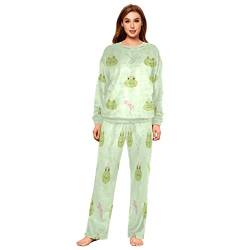 Mnsruu Frosch Libelle Flanell Pyjama Set für Damen 2 Stück Langarm Nachtwäsche Nachtwäsche Lounge Sets, mehrfarbig, 36 von Mnsruu