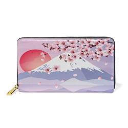 Mnsruu Fuji Japan Kirschblume Damen Brieftasche Reißverschluss Geldbörse Echtes Leder Geldbeutel Telefon Kreditkartenetui Portemonnaie für Frauen Mädchen von Mnsruu