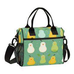 Mnsruu Große isolierte Lunchtasche, Happy Pear wiederverwendbare Lunchbox für Büro, Arbeit, Schule, Picknick, Strand, Tragetasche mit verstellbarem Riemen, mehrfarbig, M, Casual von Mnsruu