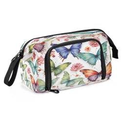 Mnsruu Hipster Federmäppchen mit Schmetterlingsblüten, Blumenmuster, großes Fassungsvermögen, Schreibwaren, Federmäppchen, Handtasche für Studenten, Teenager, Schule, Büro, Mehrfarbig von Mnsruu