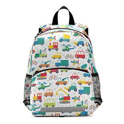 Mnsruu ISAOA Kleinkind-Rucksack mit Zügeln für Jungen und Mädchen, Cartoon-Autos-Kollektion, Kinder-Rucksack, Kindergarten-Tasche, Vorschule, Kindergarten, Reisetasche mit Brustclip von Mnsruu