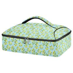 Mnsruu Lemon and Check Blue Kasserolle Carrier for Hot or Cold Food, Insulated Casserole Dish Carrier Bag with Lid, Food Carrier for Travel Party Picnic Tote Bag, Zitronen- und Karo-Blau, von Mnsruu