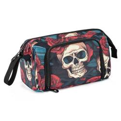 Mnsruu Lustiges Federmäppchen mit Totenkopf-Motiv und roten Rosen, großes Fassungsvermögen, Stiftetasche, Schreibwaren, Federmäppchen, Reißverschluss, für Studenten, Teenager, Schule, Büro, Mehrfarbig von Mnsruu