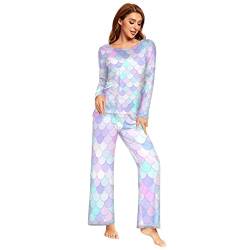 Mnsruu Niedliche Meerjungfrauen-Schuppen, stilvolles Pyjama-Set für Frauen, 2-teilig, langärmelig, Nachtwäsche, Lounge-Sets, mehrfarbig, 42 von Mnsruu