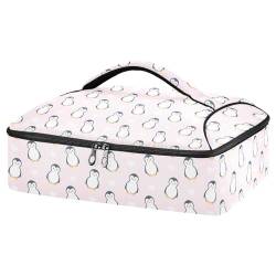 Mnsruu Penguins Heart Pink Casserole Carrier for Hot or Cold Food, Insulated Casserole Dish Carrier Bag with Lid, Food Carrier for Travel Party Picnic Tote Bag, Pinguine Herz rosa, Einheitsgröße von Mnsruu
