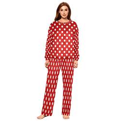 Mnsruu Pyjama-Set für Damen, Flanell, gepunktet, Rot / Weiß, 2-teilig, langärmelig, Nachtwäsche, mehrfarbig, 42 von Mnsruu