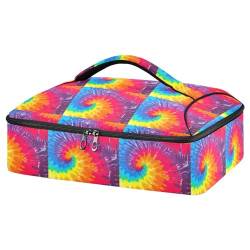 Mnsruu Rainbow Spiral Tie Dye Kasserolle Carrier for Hot or Cold Food, Insulated Casserole Dish Carrier Bag with Lid, Food Carrier for Travel Party Picnic Tote Bag, Regenbogen-Spiral-Batikfärbung, von Mnsruu