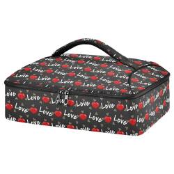 Mnsruu Red Heart with Love Text Kasserolle Carrier for Hot or Cold Food, Insulated Casserole Dish Carrier Bag with Lid, Food Carrier for Travel Party Picnic Tote Bag, Rotes Herz mit Liebe, von Mnsruu