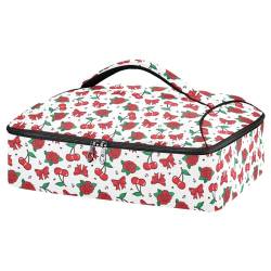 Mnsruu Rose Cherry Bow and Other Elements Casserole Carrier for Hot or Cold Food, Insulated Casserole Dish Carrier Bag with Lid, Food Carrier for Travel Party Picnic Tote Bag, Rose, Kirsche, Schleife von Mnsruu