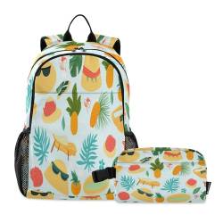 Mnsruu Tropiacl Rucksack mit Hut, Vorschulrucksack mit Lunchbox, Kleinkind, Kindergarten, Schule, Büchertaschen-Set für Kinder, Jungen, Mädchen, mehrfarbig, Einheitsgröße, Tagesrucksack von Mnsruu