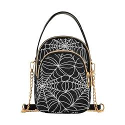 Mnsruu Umhängetasche für Damen, Halloween, Spinnennetz, Handtasche, kleine Umhängetasche mit abnehmbarem Kettenriemen, mehrere Taschen, A73, 15 x 21 x 8 cm von Mnsruu