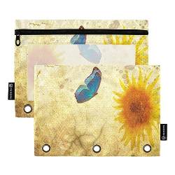 Mnsruu Vintage Schmetterling und Sonnenblume 3 Ring Binder Bleistift Beutel mit Reißverschluss Klarsichtfenster Schreibwaren Tasche für Schule Bürobedarf, 2 Stück, mehrfarbig, Einheitsgröße, Beauty von Mnsruu