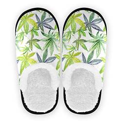 Mnsruu Wildflower Cannabis Leaf Home Slippers rutschfeste Baumwolle Hausschuhe Home Hotel Spa Schlafzimmer Reisen L für Männer Frauen von Mnsruu