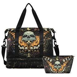 Reise-Duffel Tote Bag Magic Skulls Sport Duffel Bag mit Nasstasche Weekender Übernachtungstasche für Frauen Herren Turnbeutel, Handgepäcktasche Krankenhaustasche für Arbeit und Lieferung, Totenkopf 12, Einheitsgröße von Mnsruu