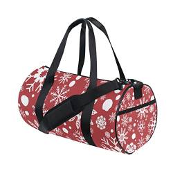 Romantische weiße Schneeflocken-Rot-Sporttasche für Damen und Herren, Reisetasche, Workout-Taschen, Strand, Yoga, Wochenend, Tanztasche, rot, L von Mnsruu