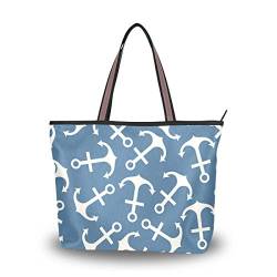 Schultertasche mit Anker-Muster, große Handtasche mit Reißverschluss, Strandtasche für Damen, Mehrfarbig - multi - Größe: Medium von Mnsruu