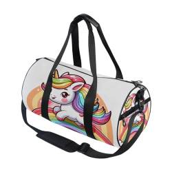 Sporttasche, Reisetasche, kleines Cartoon-Einhorn galoppiert auf einem Regenbogen-Gepäck, für Damen und Herren, Ein kleines Cartoon-Einhorn galoppiert auf einem Regenbogen, Einheitsgröße von Mnsruu