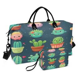 Süße Kaktus-Reisetasche mit Kulturbeutel und verstellbarem Riemen für Reisen, Fitnessstudio, Yoga, Wochenende, mehrfarbig, Einheitsgröße, Kulturbeutel von Mnsruu