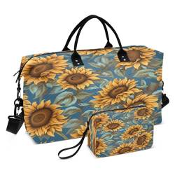 Sunflower Reisetasche mit Kulturbeutel und verstellbarem Riemen für Reisen, Fitnessstudio, Yoga, Wochenende, Marineblau, mehrfarbig, Einheitsgröße, Kulturbeutel von Mnsruu