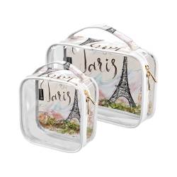 Transparente Reise-Kulturtasche Eiffelturm Kosmetiktasche Make-up-Taschen 2 Stück PVC Tragbare wasserdichte Toilettenartikel Tragetasche Wasch-Aufbewahrungstasche für Damen Herren, A425, 2er-Pack von Mnsruu