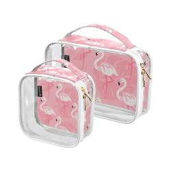 Transparente Reise-Kulturtasche Flamingo Pink Tropische Pflanze Kosmetiktasche Make-up-Taschen 2 Pack PVC Tragbare Wasserdichte Toilettenartikel Tragetasche Wasch-Aufbewahrungstasche für Damen Herren, von Mnsruu