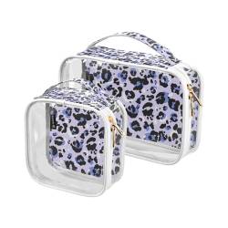 Transparente Reise-Kulturtasche mit Leopardenmuster, blau, Kosmetiktasche, Make-up-Tasche, 2 Stück, PVC, tragbar, wasserdicht, Kulturbeutel, Wasch-Aufbewahrungstasche für Damen und Herren, A1655, von Mnsruu