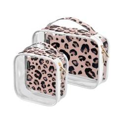Transparente Reise-Kulturtasche mit pinkem Leoparden-Geparden-Muster, Kosmetiktasche, Make-up-Tasche, 2 Stück, PVC, tragbar, wasserdicht, Kulturbeutel, Wasch-Aufbewahrungstasche für Damen und Herren, von Mnsruu