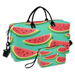 Wassermelonen-Reisetasche mit Kulturbeutel und verstellbarem Riemen für Reisen, Fitnessstudio, Yoga, Wochenende, Duffle Bag, mehrfarbig, Einheitsgröße, Kulturbeutel von Mnsruu
