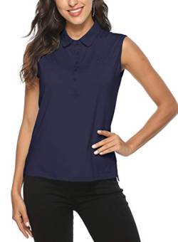 AIRIKE Damen Ärmelloses Polo Sport Golfshirt Sommer T-Shirt mit Kragen Atmungsaktiv Top Marineblau XL von MoFiz