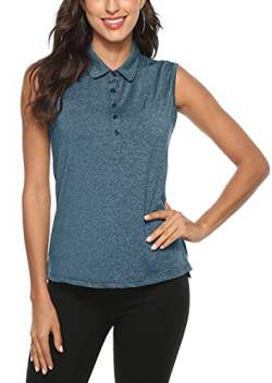 AIRIKE Damen Ärmelloses Shirt Leichte Poloshirt Golf Top mit Polokragen Sommershirts Meeresblau XS von MoFiz