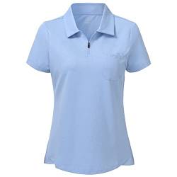 Baumwolle Poloshirts Damen Kurzarm Polohemden Atmungsaktive Polo T Shirts Top Blau L von MoFiz