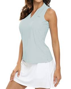 Damen Poloshirt Ärmelloses Golf Shirt Oberteile Sports Training Tank Top Himmelblau XL von MoFiz