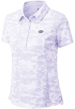 Golf Poloshirt Kurzarm Damen Polohemd Atmungsaktiv Sport Tennis T-Shirts mit Kragen Camo Violett XL von MoFiz