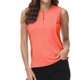 MoFiz Ärmellose Tennis Shirts Damen Elegant Sommer T-Shirts Rundem Ausschnitt Mit Reißverschluss Orange S von MoFiz