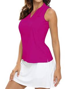 MoFiz Armelloses T Shirt Damen Tanktops Stehkragen Sport Shirts Poloshirt Golf Sommershirts mit V-Ausschnitt Rosa XL von MoFiz