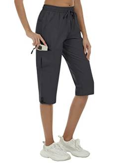 MoFiz Cargo Shorts Damen Wandershorts Lightweight Trekking Caprihose Sommer Outdoorhose mit Reißverschlusstaschen Grau L von MoFiz