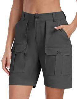 MoFiz Cargo Shorts Damen wandershorts Baumwolle Bermuda Shorts Arbeitshose kurz Outdoor Shorts Stretch für Sommer Grau XL von MoFiz
