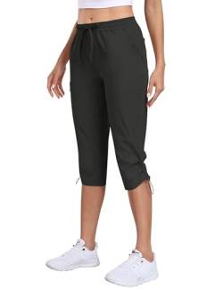 MoFiz Cargohose Damen Capri Outdoorhose Wanderhose Sommer Leicht Trekkinghose Schnelltrocknende Freizeithose für Laufen Sport Dunkelgrau L von MoFiz