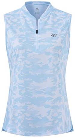 MoFiz Damen Armellose T Shirt Sport Top Fitness Poloshirt Atmungsaktiv Sommershirts Lauftop A-Camo Blau XL von MoFiz