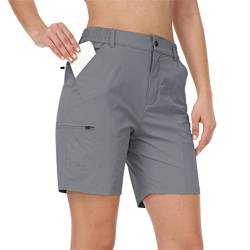 MoFiz Damen-Cargo-Shorts mit Taschen, athletische Laufshorts für Damen, schnell trocknend, leicht, atmungsaktiv, A04 Hellgrau, Mittel von MoFiz