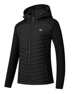 MoFiz Damen Fleecejacke Sweatjacke Hybridjacke Wanderjacke Atmungsaktiv Full Zip Jacke mit Reißverschlusstasche Schwarz S von MoFiz