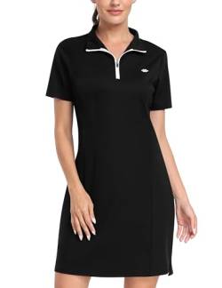 MoFiz Damen-Golf-/Tenniskleid, Sport-Polokleid, kurzärmelig, schnelltrocknend, legere Arbeitskleidung, Knopf, A-Schwarz, Mittel von MoFiz