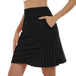 MoFiz Damen Golf Skorts Tennisröcke UPF 50+ Leicht Hohe Taille Knielang Athletic Casual Sommer Röcke 4 Taschen, Schwarz, Groß von MoFiz