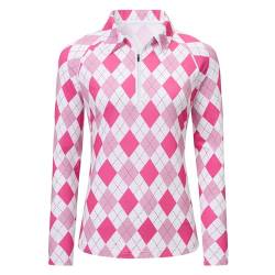 MoFiz Damen Golf Tennis Poloshirt Atmungsaktiv Sport T-Shirts mit 1/4 Reißverschluss Outdoor Polohemd Leicht Workout Fitness Oberteile Quick Dry Wandershirts F-Rosa L von MoFiz