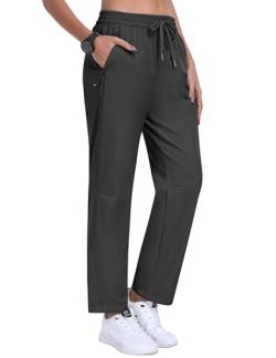 MoFiz Damen Jogginghose Wanderhose Leichte Radlerhose Cargo Hose Wasserdicht Campinghose Sporthose mit Kordelzug Dunkelgrau US L von MoFiz