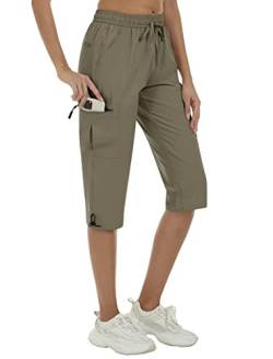 MoFiz Damen Kurze Hose Cargo Shorts Arbeits Shorts Sommer Radhose Schnell Trocken Wasserdicht wandershorts mit Tunnelzug Khaki XS von MoFiz