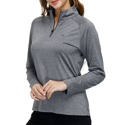 MoFiz Damen Langarmshirts Pullover Mikrofleece Winter Outdoor Trainings Sportshirt Yoga Sweatshirts mit Reißverschluss Stehkragen Dunkelgrau S von MoFiz